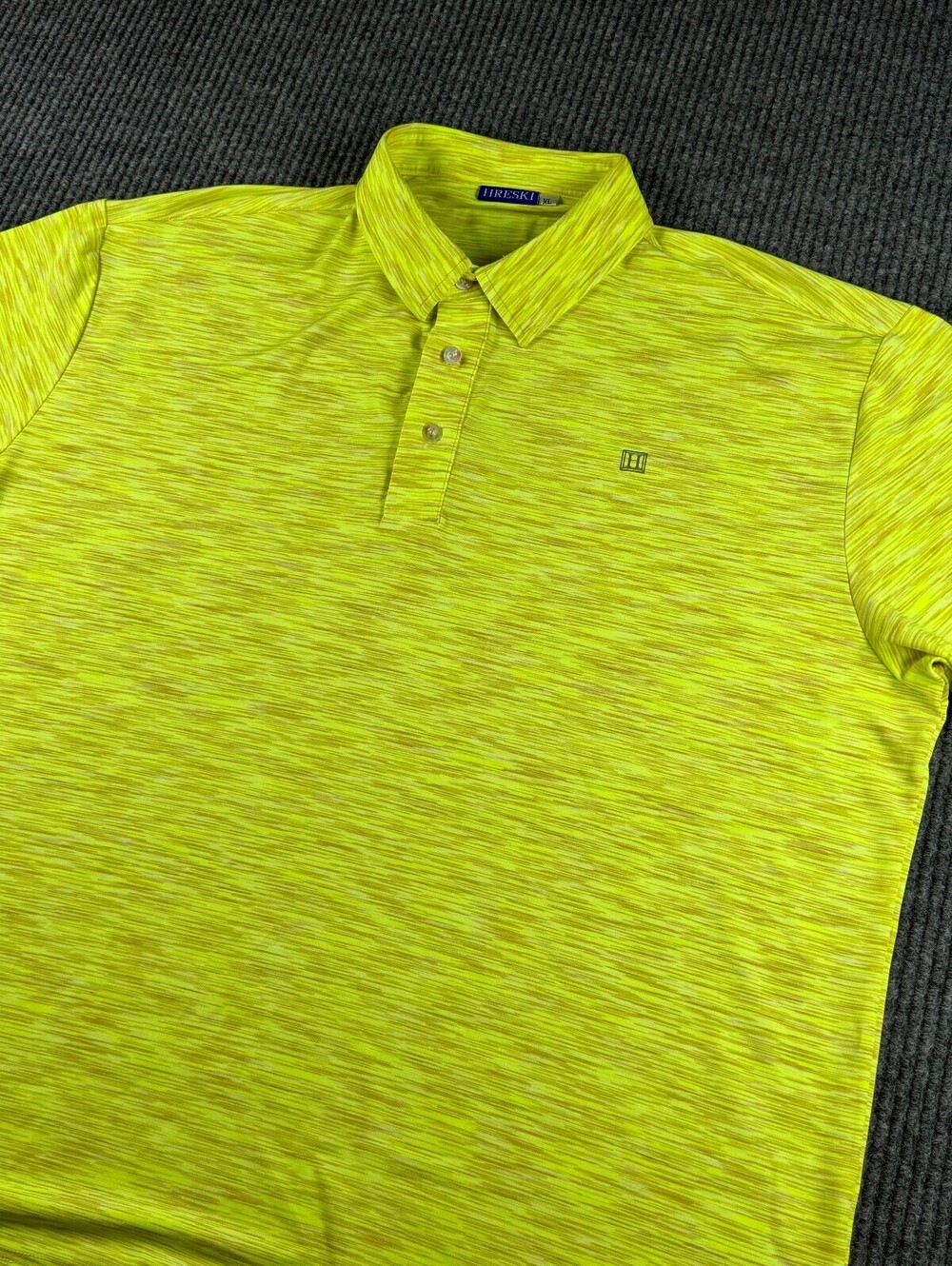 Hreski Performance Golf Polo Mens XL Short Sleeve Neon Heathered Yellow Stretch